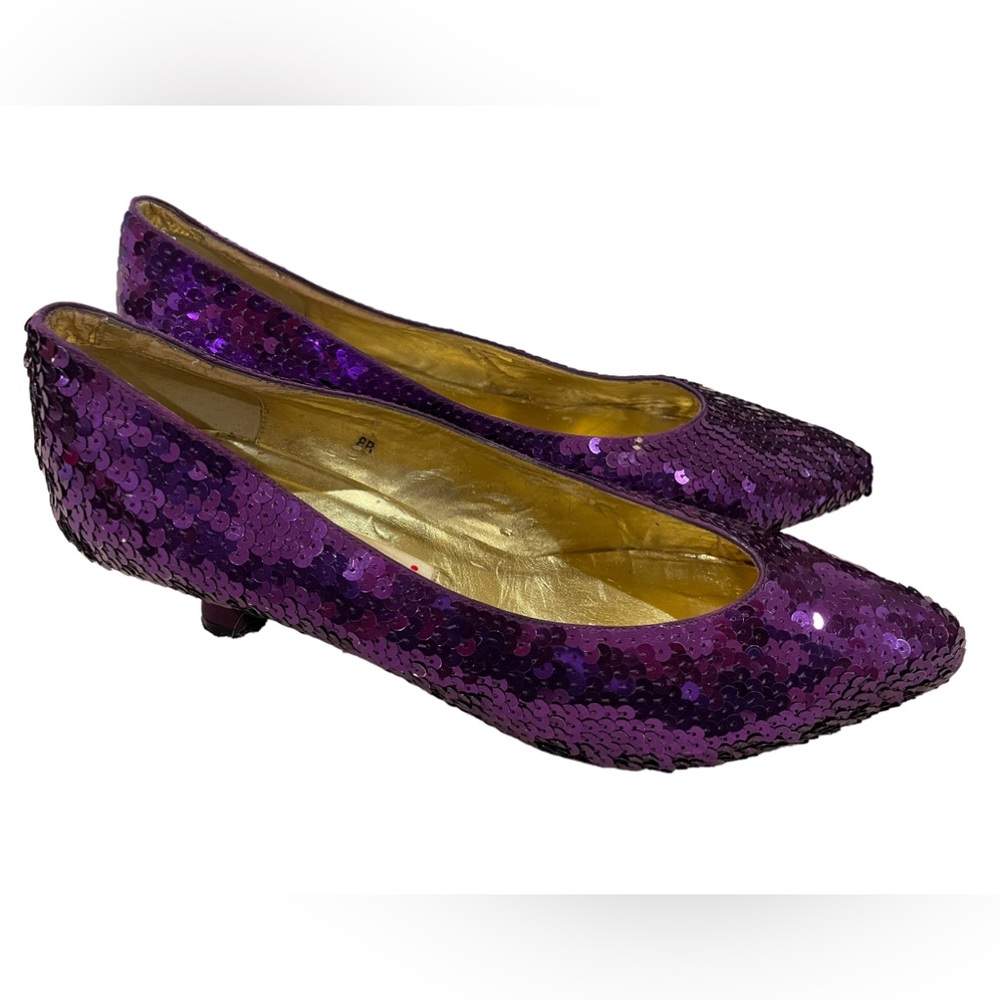 Vintage Unique STEFANI Women’s Purple Sequin Dressy Shoes/Pumps, Size 8B Heels.